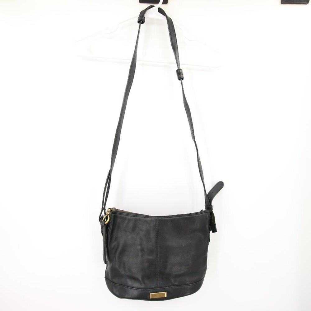 Cole Haan Black Leather Crossbody Purse Adjustable Zipper Gold Accents